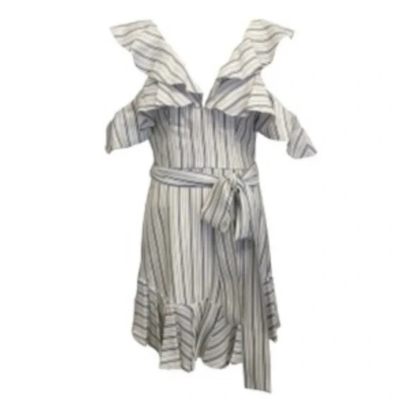 Zimmermann | Dresses | Zimmermann Whiteblue Striped Ruffled Cold Shoulder Casual  Dress Size | Poshmark